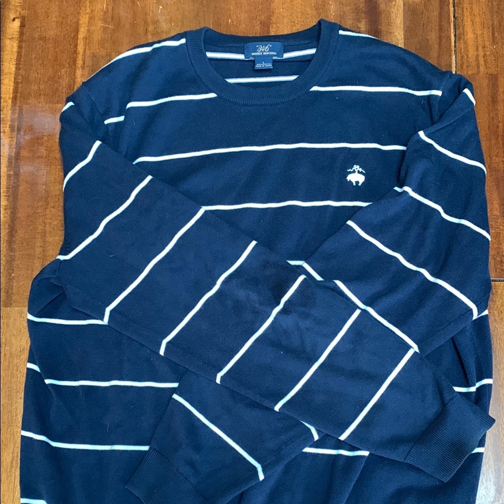 Brooks Brothers Navy Striped Long Sleeve Sweater
